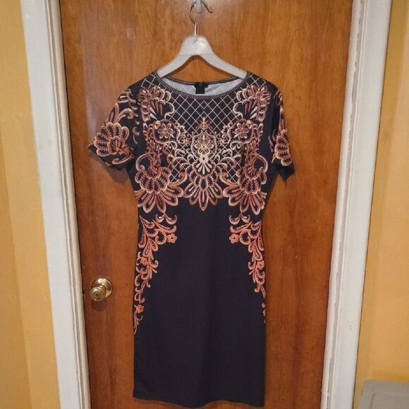 metrostyle Dresses & Skirts - Metrostyle Black and Pink Flutter Sleeve Sheath Dress